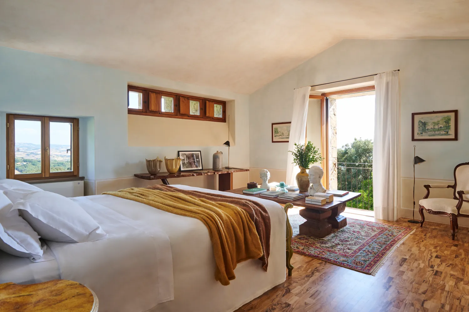 Luxurious bedroom at Castello Di Vicarello, a stunning castle wedding venue in Tuscany.