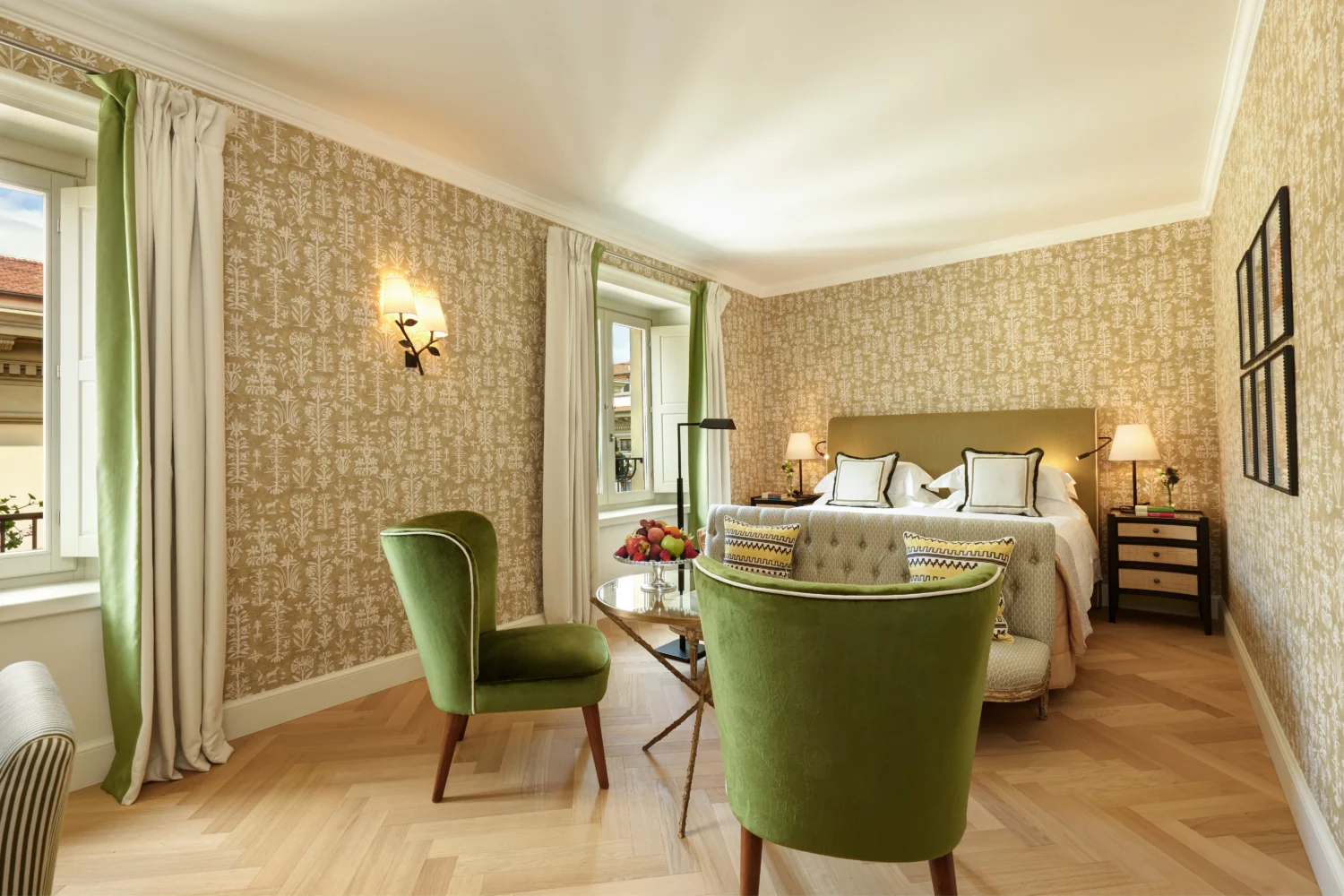 Luxurious bedroom at Hotel Savoy, Florence, Italy. Honeymoon suite.