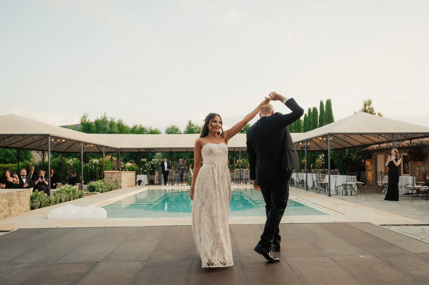 Bride and groom's first dance at a Relais La Corte Dei Papi Italian countryside wedding.
