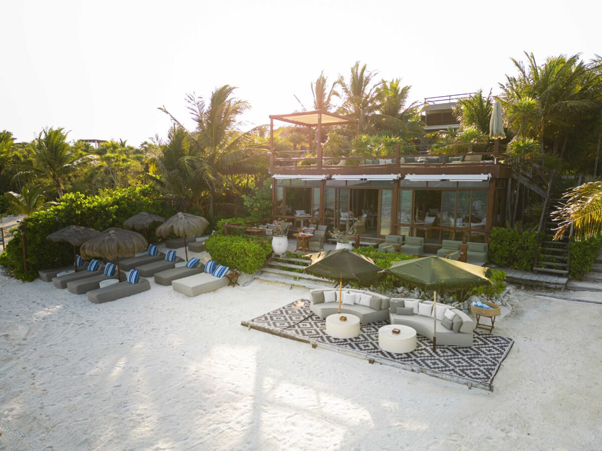 Beachfront lounge area at Jashita Hotel Tulum, perfect for a Tulum wedding venue.