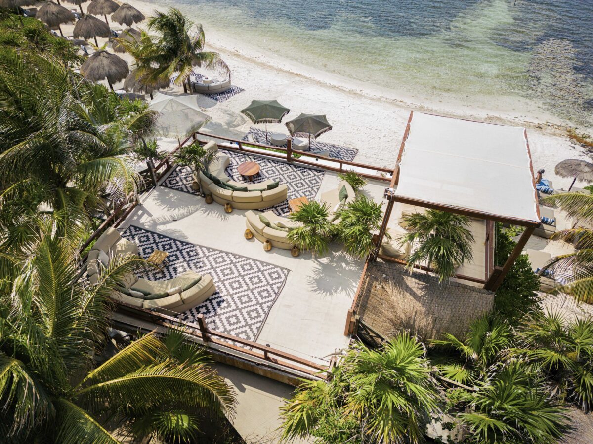 Jashita Hotel Tulum rooftop lounge with ocean view, perfect Tulum wedding venue.