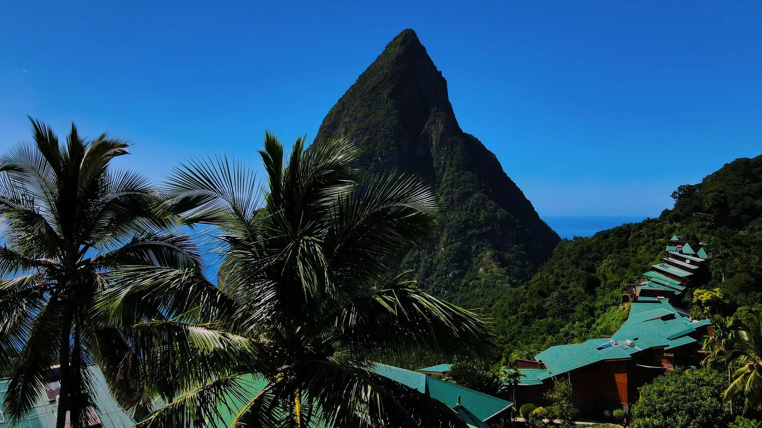 Stunning Pitons mountain view from Ladera Resort, perfect for an island wedding or honeymoon.