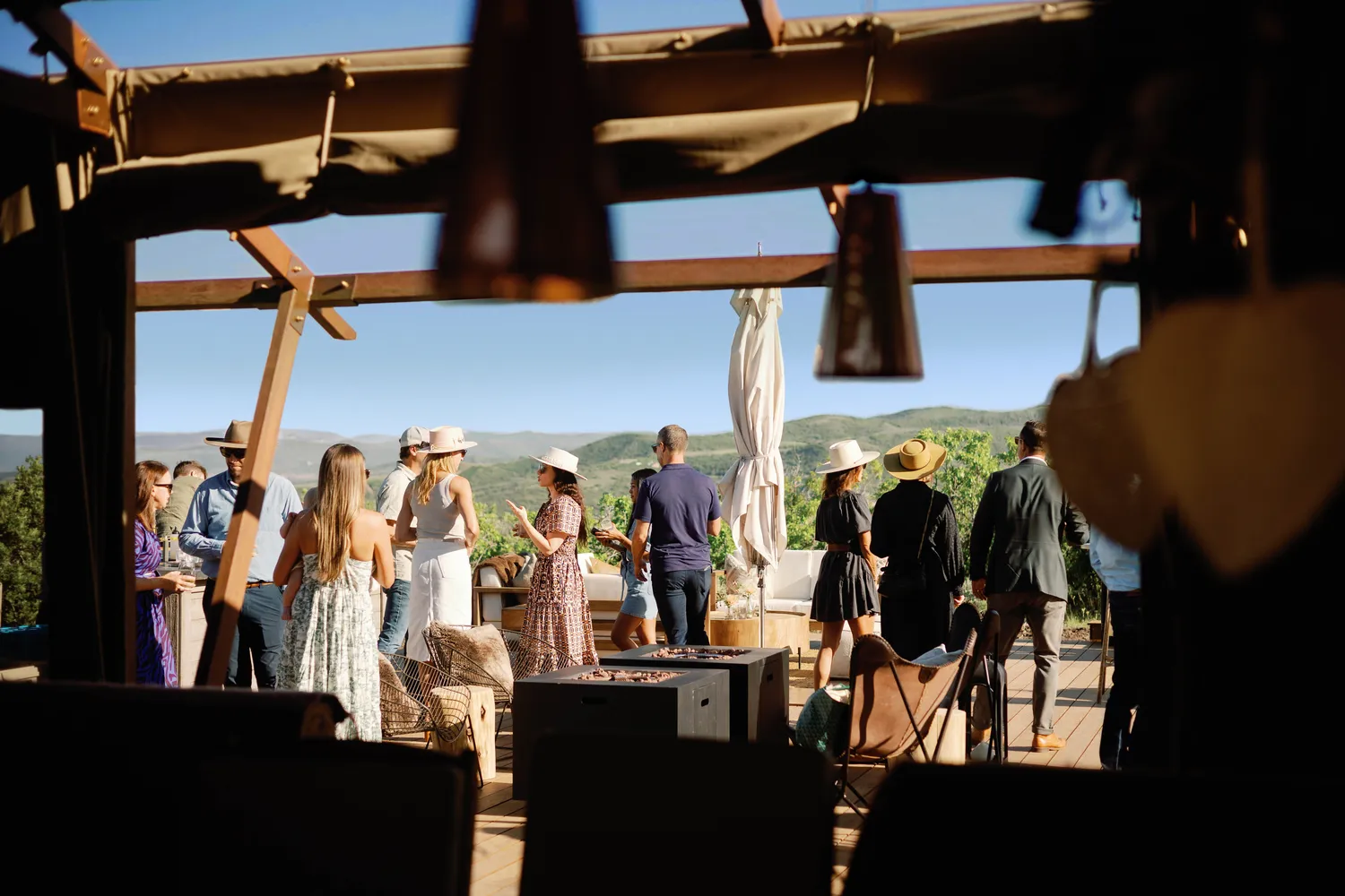 Guests enjoying a Utah ranch wedding reception at The Lodge at Blue Sky, Auberge Resorts Collection.