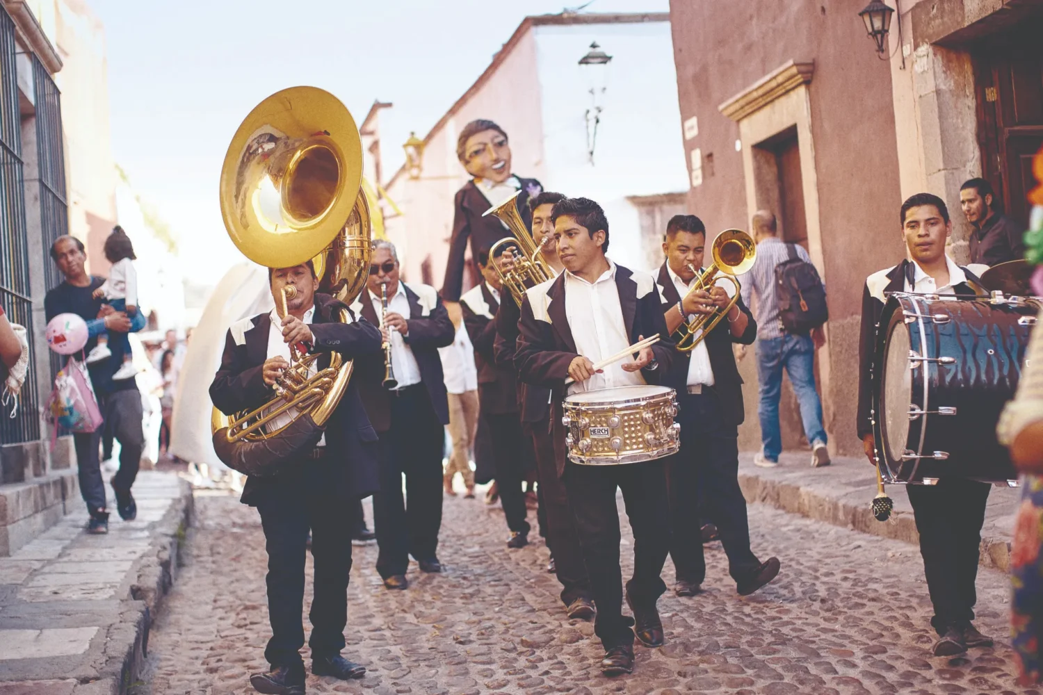 Mexican brass band processional in San Miguel de Allende.