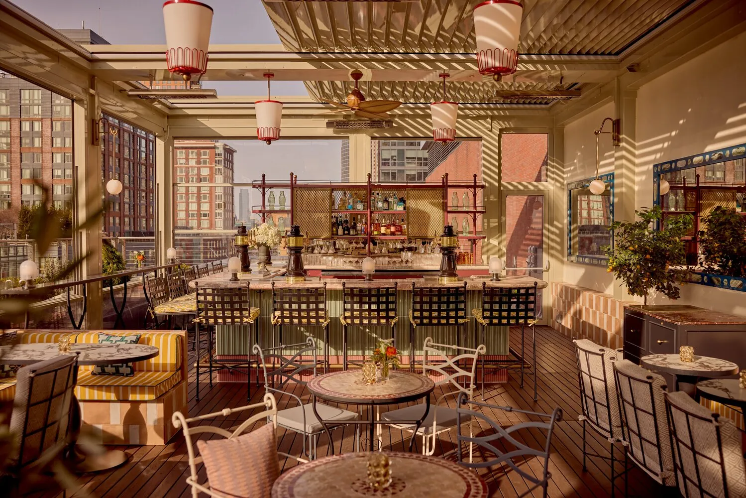 Elegant rooftop bar at Conrad New York Downtown, perfect for an NYC wedding.