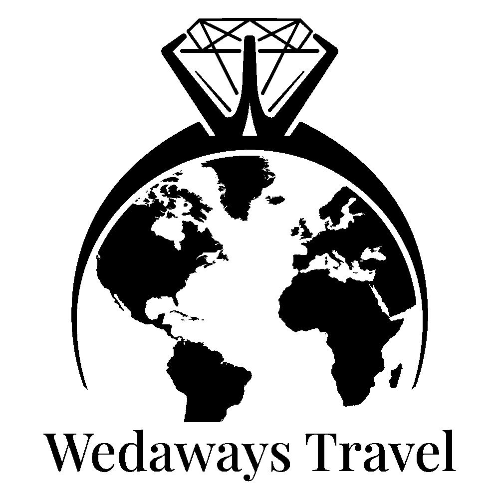 Wedaways Travel logo: Globe within a diamond ring