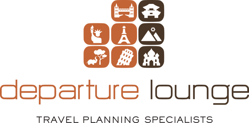 Departure Lounge logo with travel icons