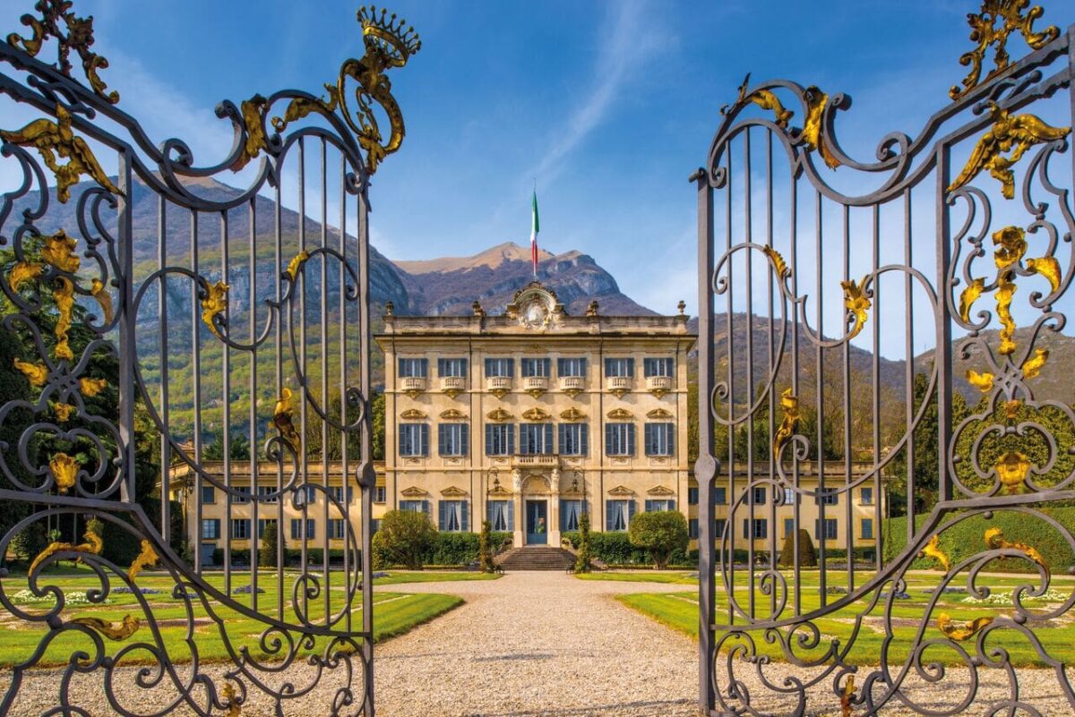 Elegant Italian villa behind ornate gates, perfect to get married