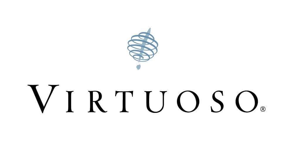 Virtuoso logo with spiral symbol above the text