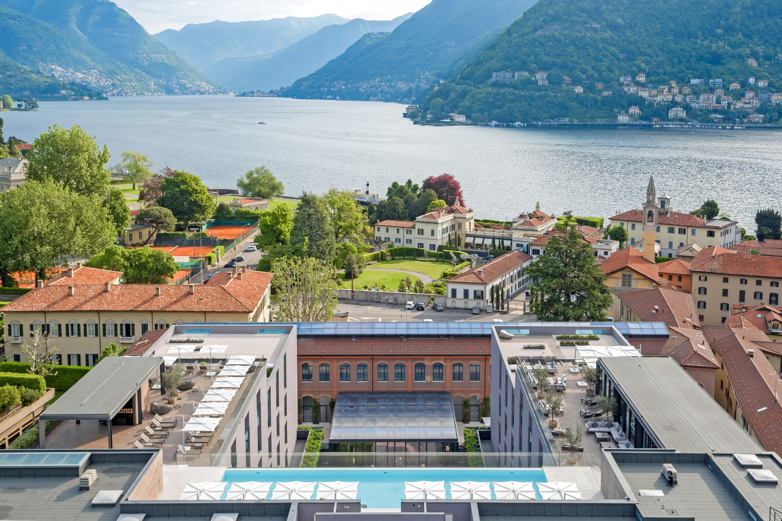 Scenic view of Hilton Lake Como overlooking the lake and mountains