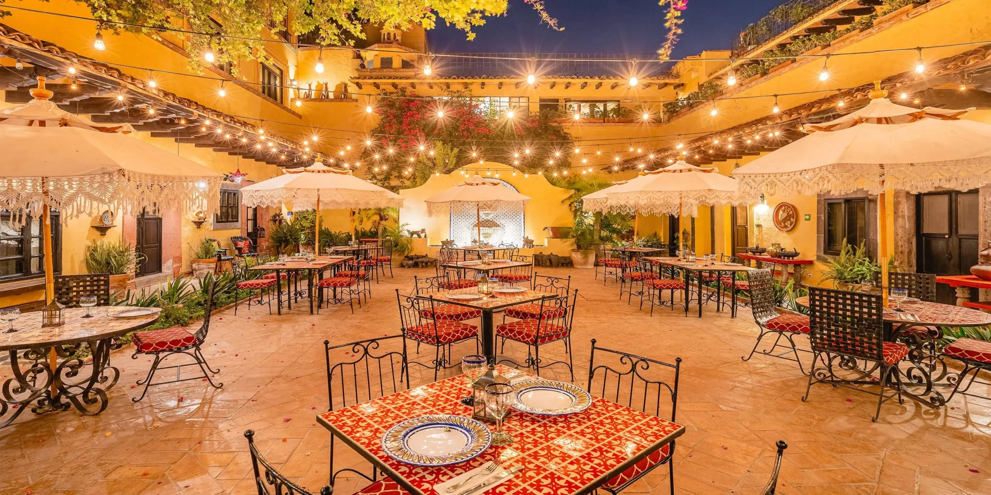 Romantic courtyard at Hacienda el Santuario, perfect for a Mexican wedding.