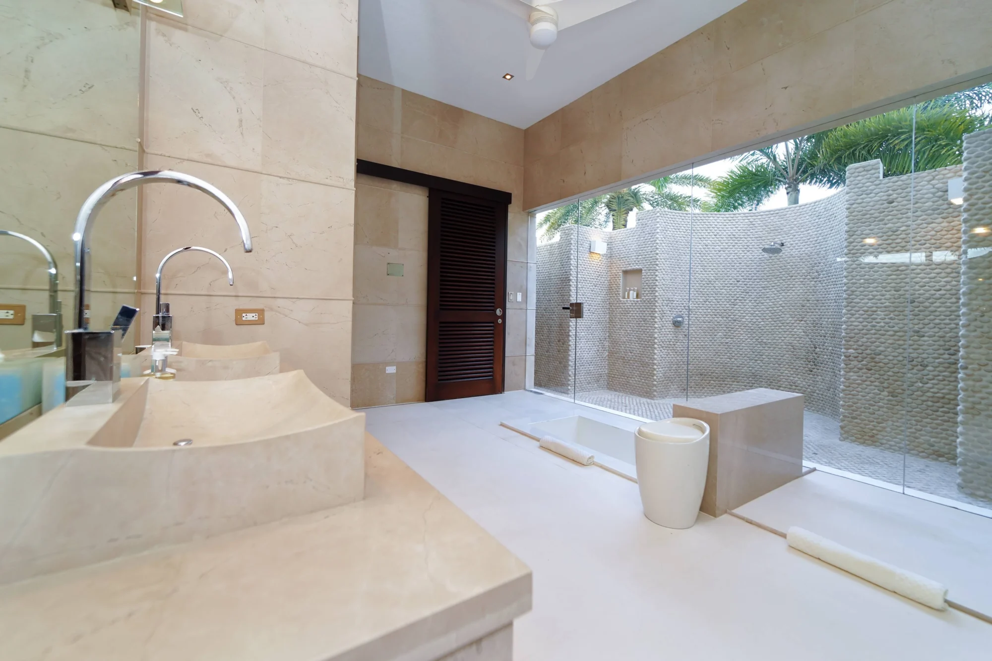 Luxury bathroom with outdoor shower, perfect for an Anguilla destination wedding.
