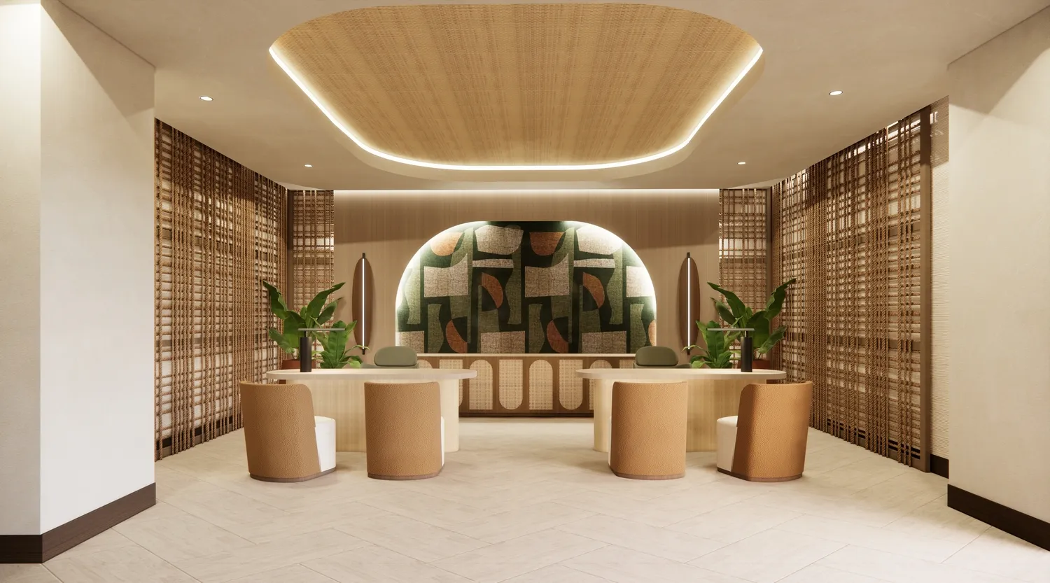 Modern lobby at the Zemi Miches All-Inclusive Resort, featuring a stylish reception desk and comfortable seating.