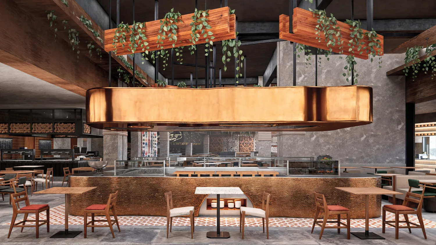 Copper-topped buffet at Zemi Miches All-Inclusive Resort.