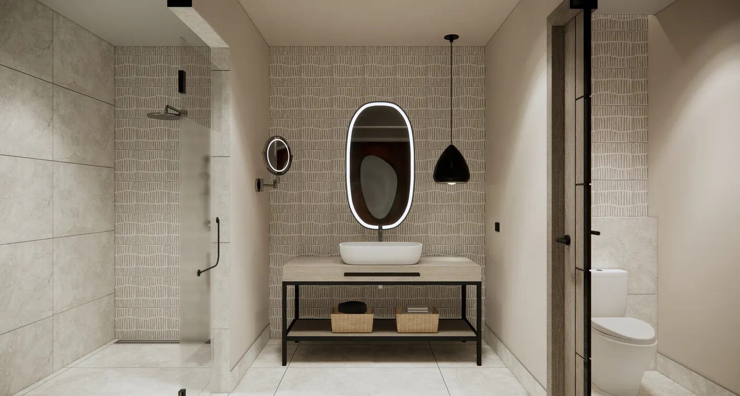 Modern bathroom at the Zemi Miches All-Inclusive Resort. Features a sleek vanity and walk-in shower.