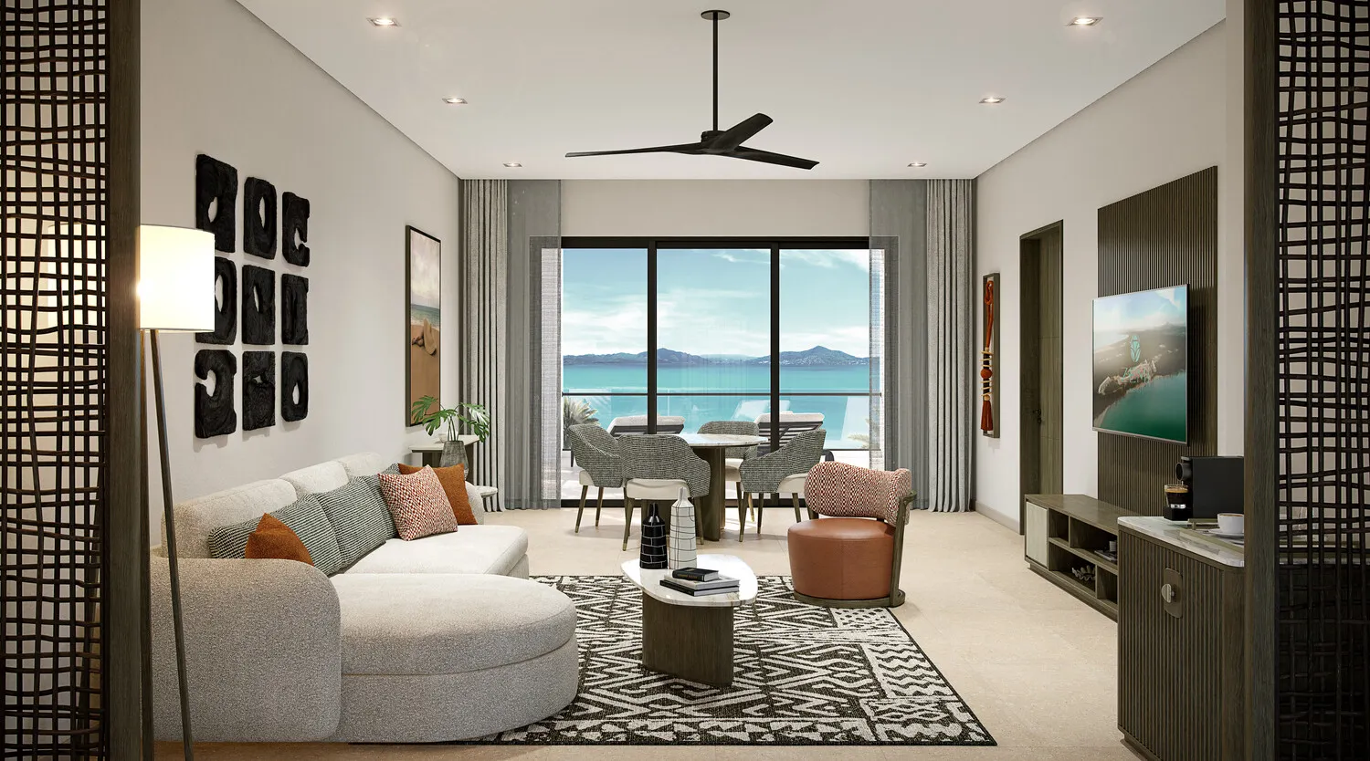 Luxurious suite at the Zemi Miches All-Inclusive Resort, featuring ocean views.