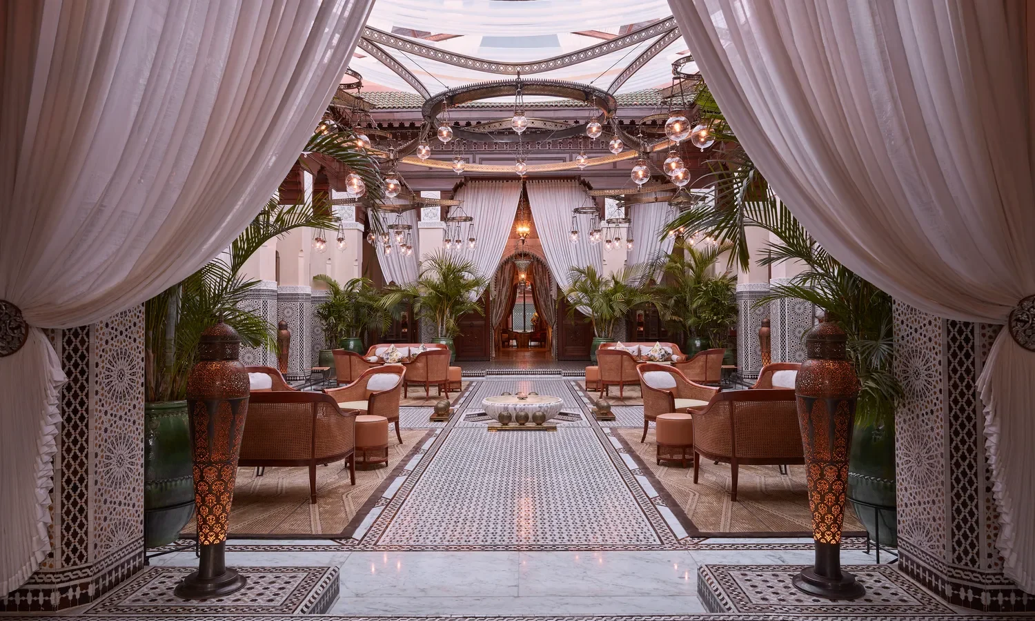 Luxurious courtyard at Royal Mansour Marrakech, perfect for celebrations.