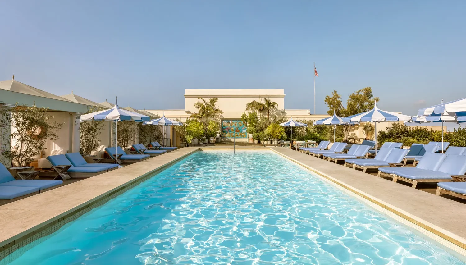 Stunning rooftop pool at the Maybourne Beverly Hills, a luxurious Beverly Hills wedding venue.
