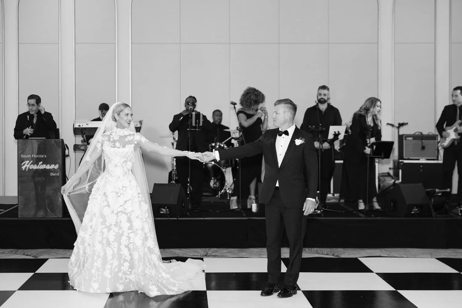 Bride and groom's first dance at a Fort Lauderdale wedding, with a live band.
