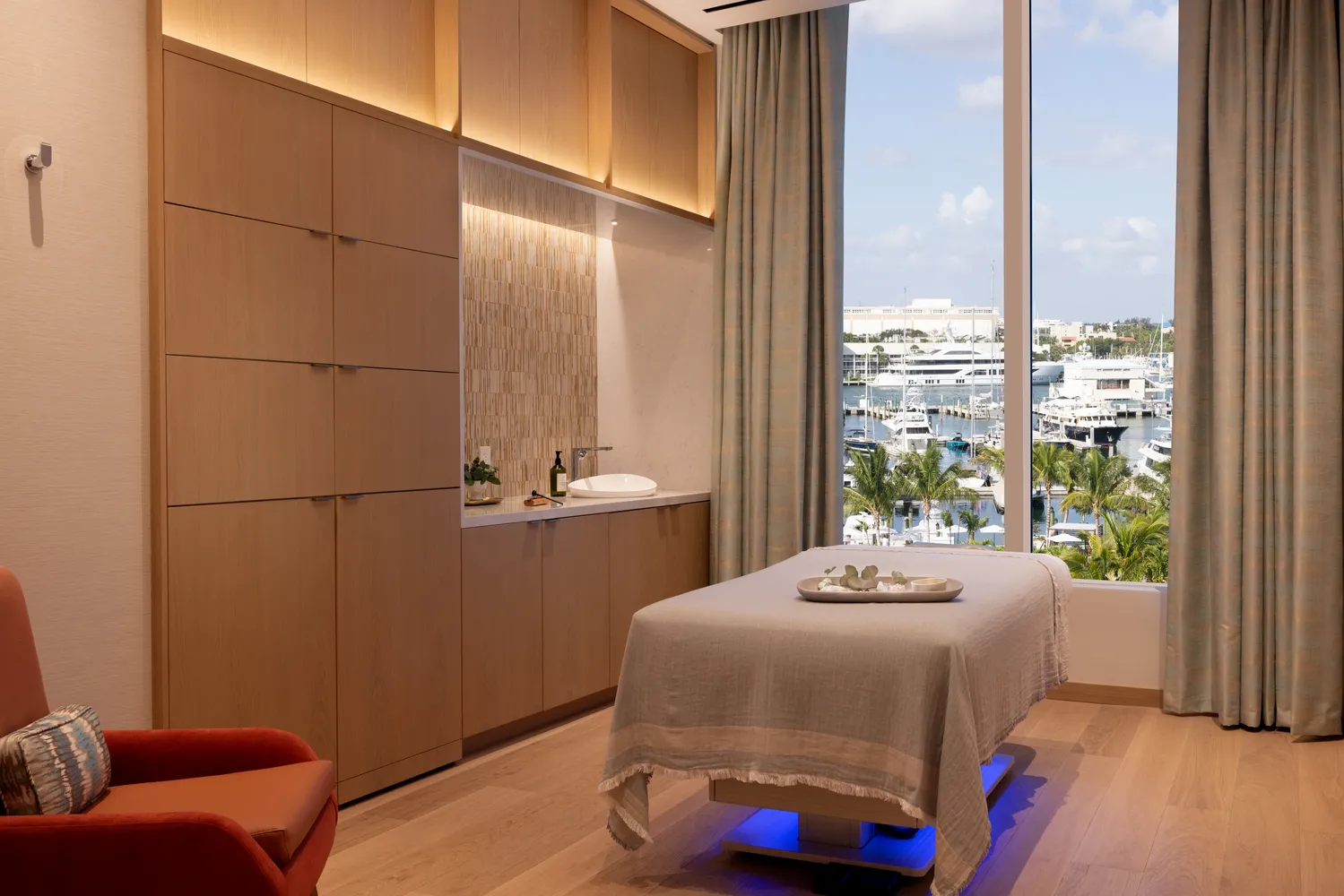 Spa room with a view of Fort Lauderdale marina at Pier Sixty-Six
