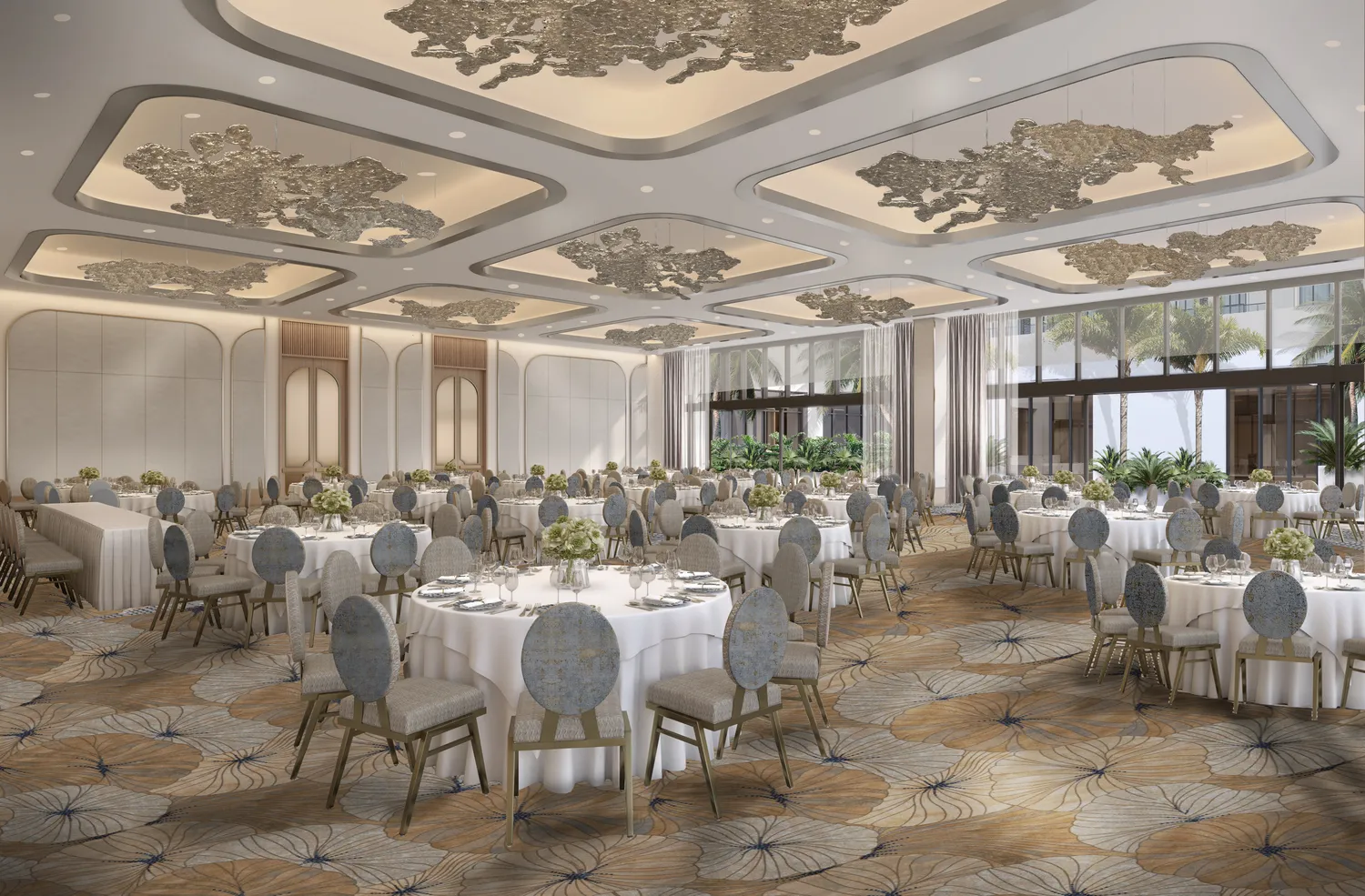 Elegant banquet hall set for an event at Pier Sixty-Six, a Fort Lauderdale wedding venue