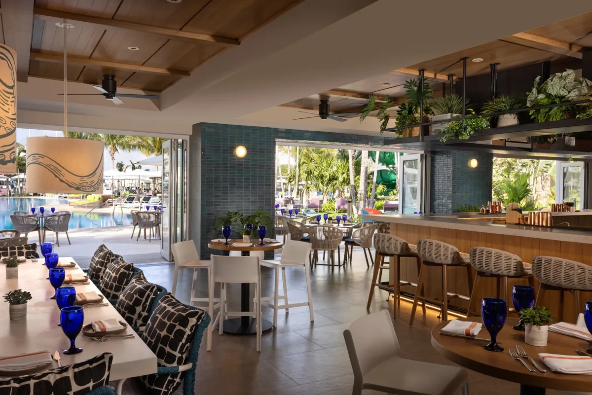 Bright, airy restaurant with pool views, perfect for a Fort Lauderdale wedding venue like Pier Sixty-Six.