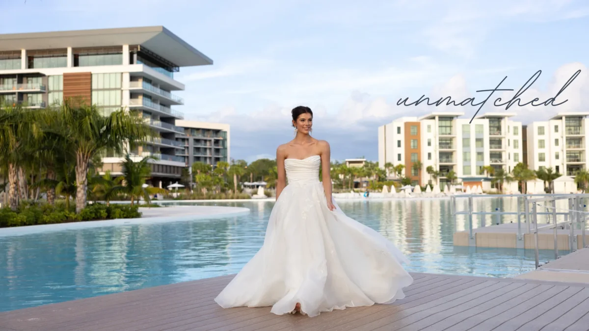 Bride in elegant wedding gown at Conrad Orlando resort