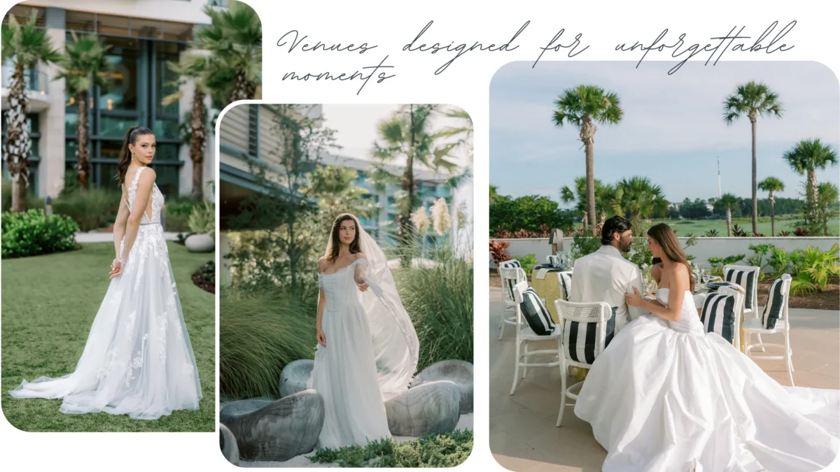 Brides in wedding gowns at the luxurious Conrad Orlando resort.